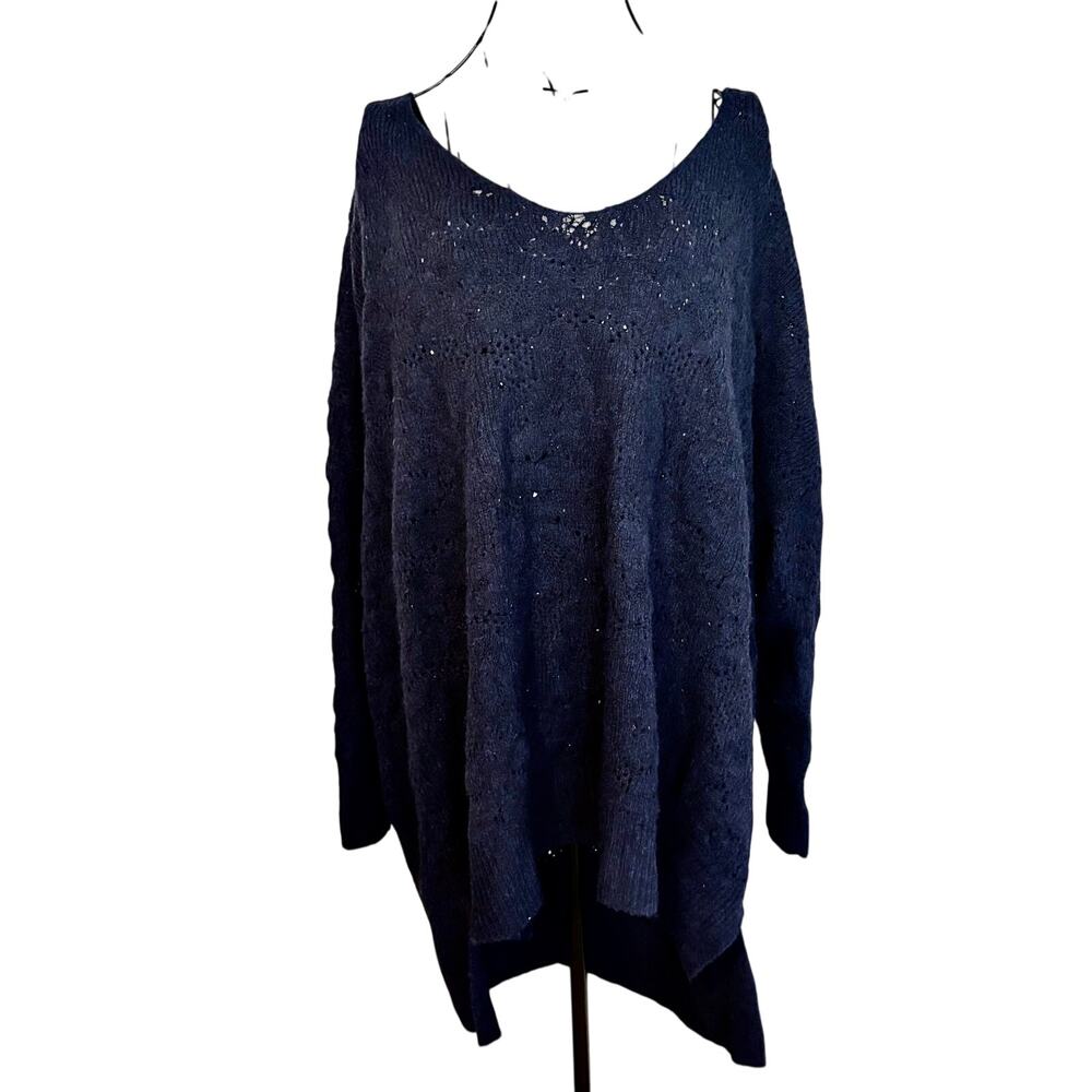 Free People Intimately Navy Blue Crocheted Oversized Pullover Sweater Wool Blend